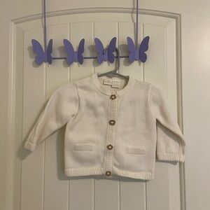EUC FAO‎ baby girl’s cream knit floral embroidered button sweater 12 months